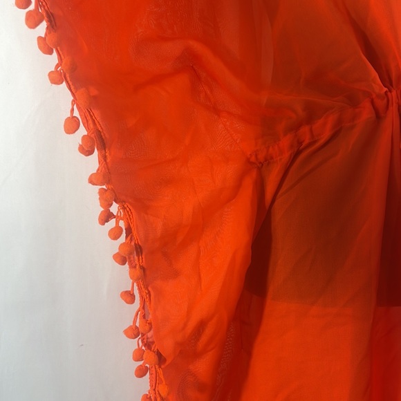 Orange Bathingsuit cover,Tunic,Sheer, Vneck,Adjustable tie waist,Tassels, XL - Picture 4 of 9